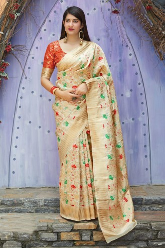 Designer Party Wear Banarasi Silk
 Saree
