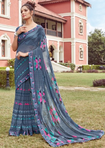 Fancy Designer Party Wear Georgette Printed Saree With Border And Blouse Material