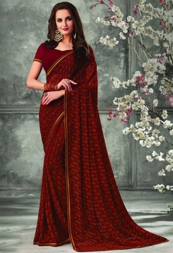 Ethnic Designer Party Wear Floral Print Georgette Saree With Embroidery