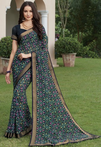 Designer Party Wear Georgette Printed Saree With Border And Blouse Material. Festive Wear. Traditional Saree. Original Products.