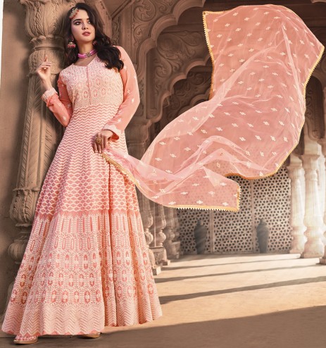 Wedding Pink Color Lucknowi Designer suit 