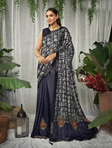 Designer Party Wear Printed Malai Silk Saree