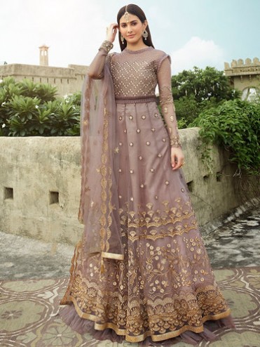 Designer Floral Jardoshi Work With Resham Thread Work & Crystal (Gown Style)