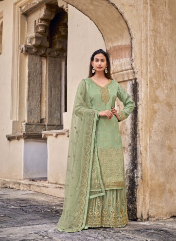 Heavy Embroidered Designer Dola Jacquard Salwar Suit