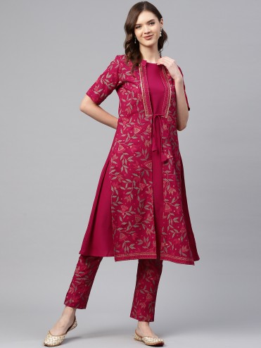 Designer Party Wear Crepe Kurti With Bottom