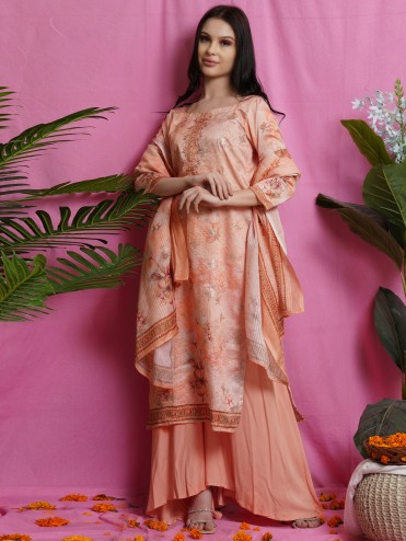 Allover Contrast Floral Digital Print With Resham Work & Sequin, Digital Printed Dupatta