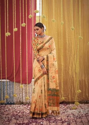 Classic Digital Printed & Sequins Woven Linen Designer Saree