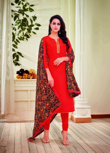 Embroidred Designer Chanderi Cotton Salwar Suit