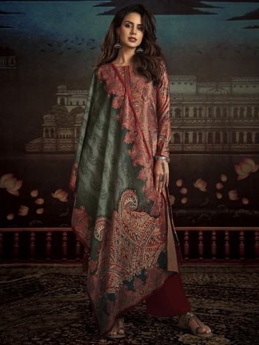 Allover Contrast Floral Digital Print With Resham Embroidered Cut Work Border & Stole Dupatta