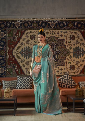 Latest Designer Party Wear Copper Zari Handloom Weaving  Saree