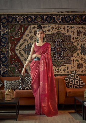 Latest Designer Party Wear Copper Zari Handloom Weaving  Saree