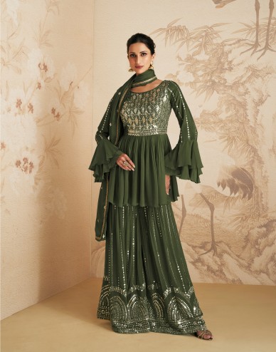 Traditional Function Wear Chinon Silk Salwar Suit