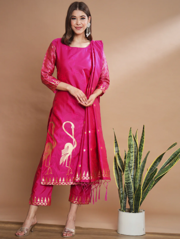 Designer Party Wear Readymade Cotton Silk Jacquard Salwar Suit 