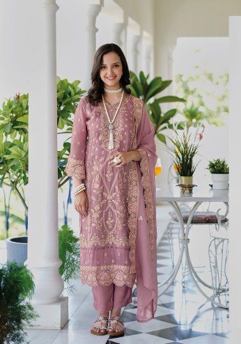 Traditional Party Wear Embroidered Organza Salwar Suit