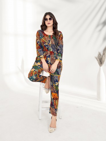  Designer Party Wear Premium Rayon Readymade Western Short Kurti With Bottom Collection