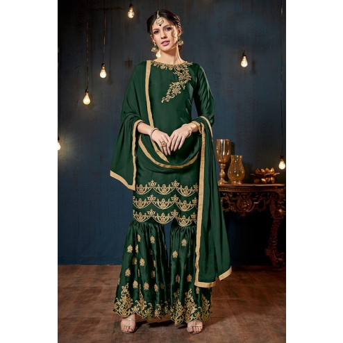Party Wear Satin Georgette Sharara Suit