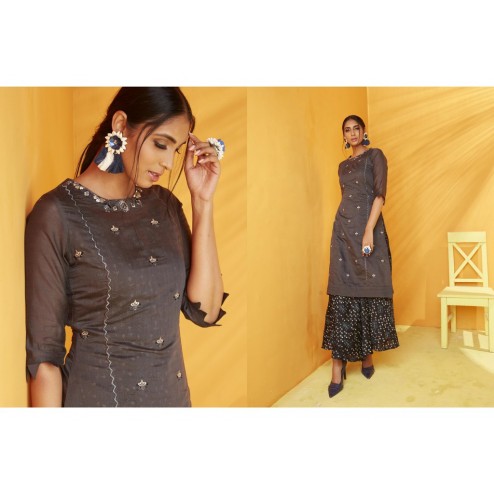 Readymade Printed Party Wear Two Layer Kurti