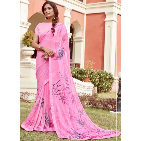 Fancy Designer Party Wear Georgette Printed Saree With Border And Blouse Material