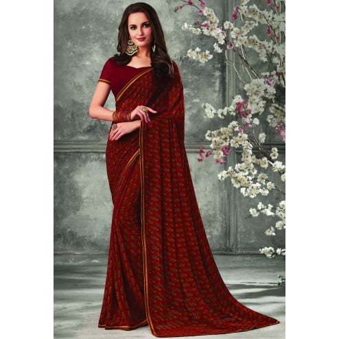Ethnic Designer Party Wear Floral Print Georgette Saree With Embroidery