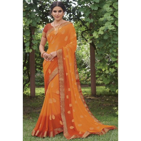 Designer Party Wear Half & Half Georgette Saree With Border And Blouse Material. Festive Wear. Traditional Saree. Original Products.