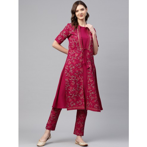 Designer Party Wear Crepe Kurti With Bottom