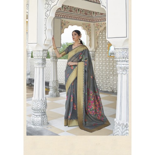 Latest Designer Party Wear Pure Linen Silk Saree