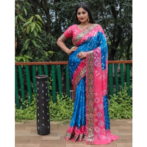 Latest Designer Party Wear Bandhej Silk Saree