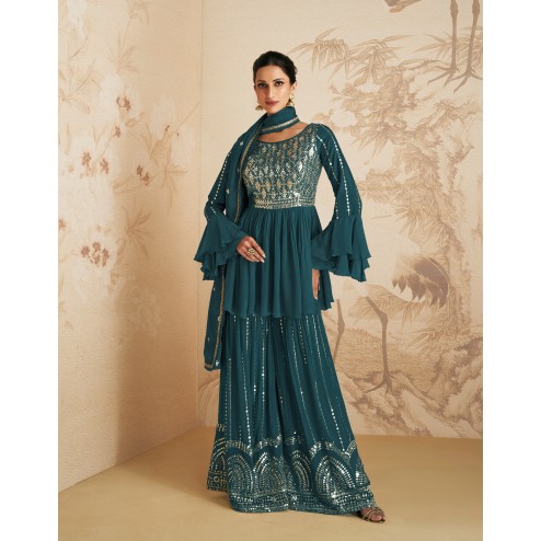 Traditional Function Wear Chinon Silk Salwar Suit