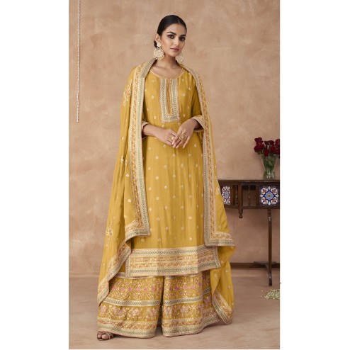 Traditional Function Wear Real Chinon Silk Readymade Salwar Suit Collection
