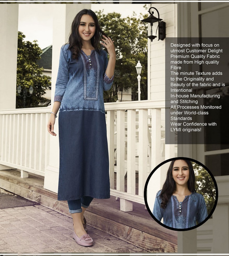 Party Wear 3/4th Sleeve Ladies Designer Denim Kurti, Size: M-XXL, Wash  Care: Dry clean at Rs 525 in Surat