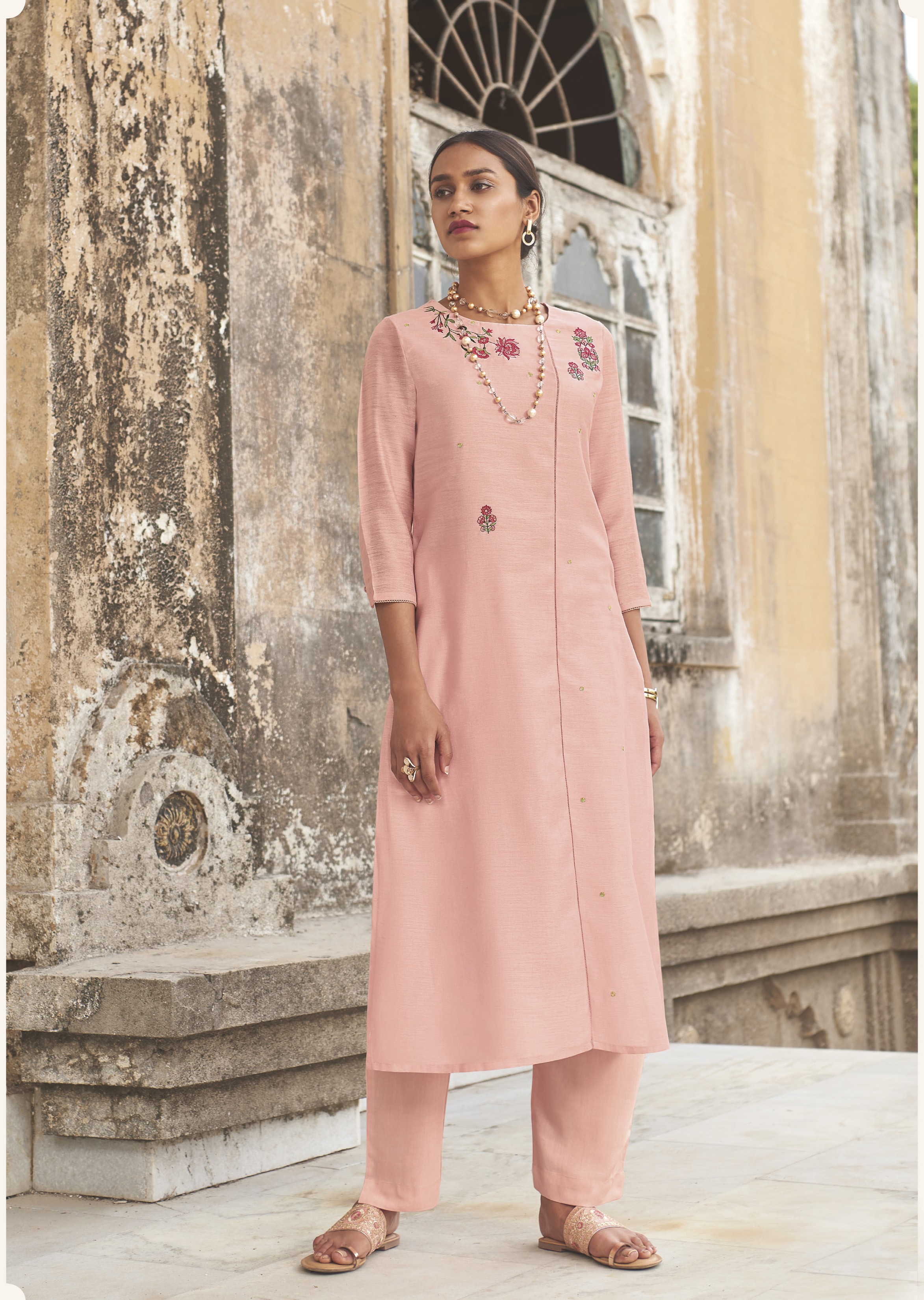 Abhishti Salwar Suits And Sets  Buy Abhishti Pink Solid Kurti And Bottom  Set of 2 Online  Nykaa Fashion