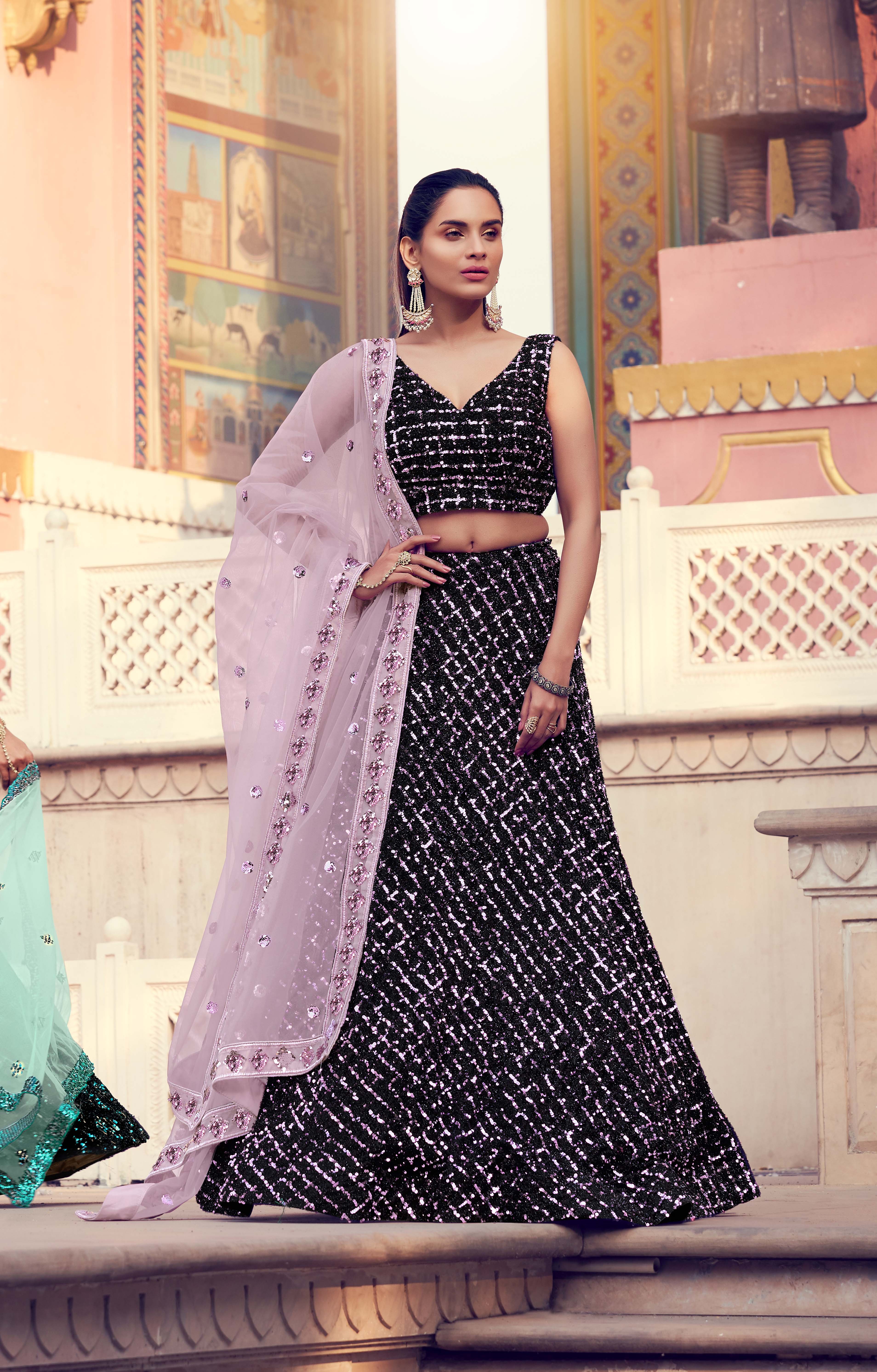 Black & Pink Designer Lehenga Choli with Sequins work – Ethnos Global