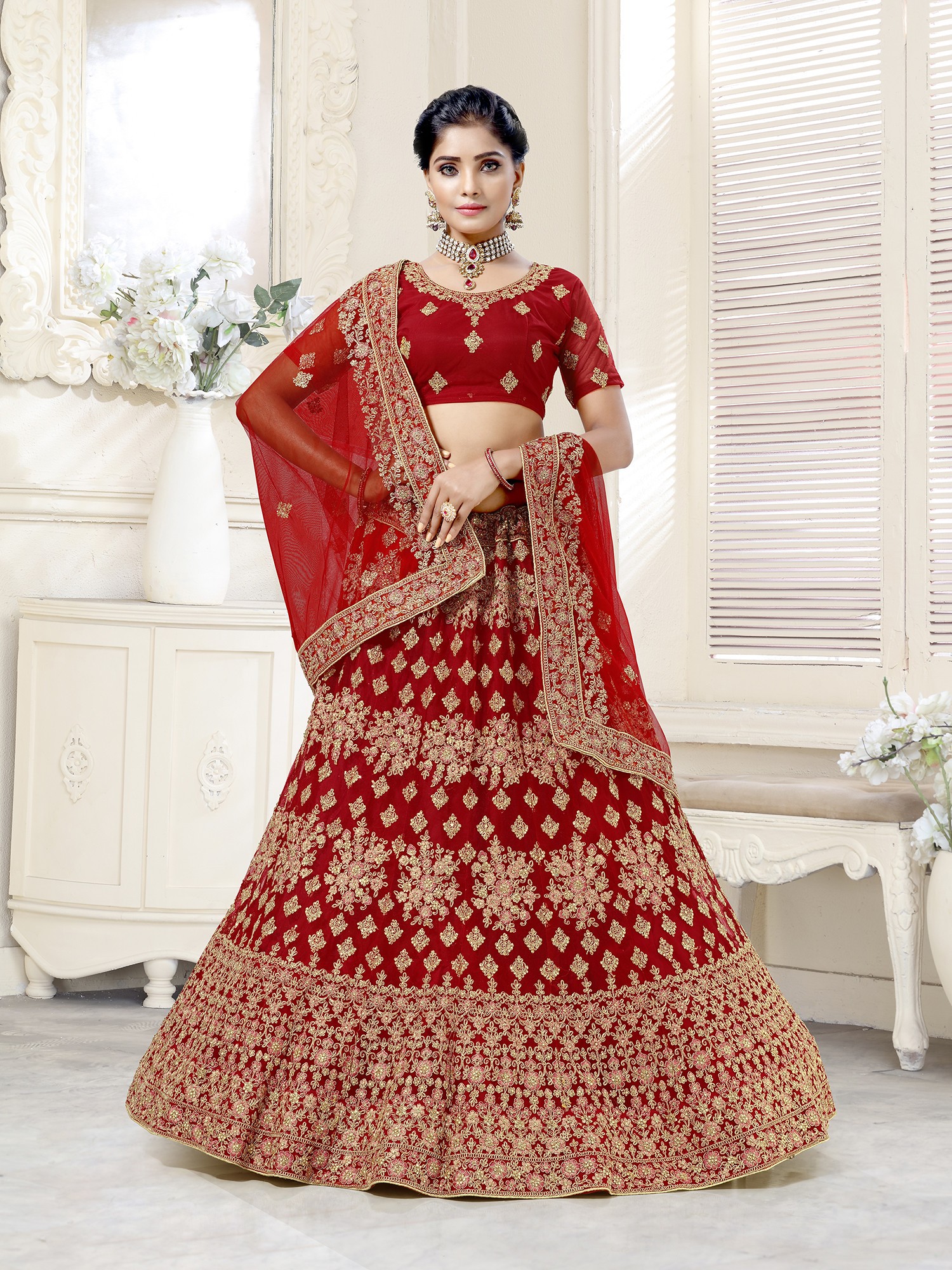 Brown Velvet Bridal Designer Lehenga Choli buy online -
