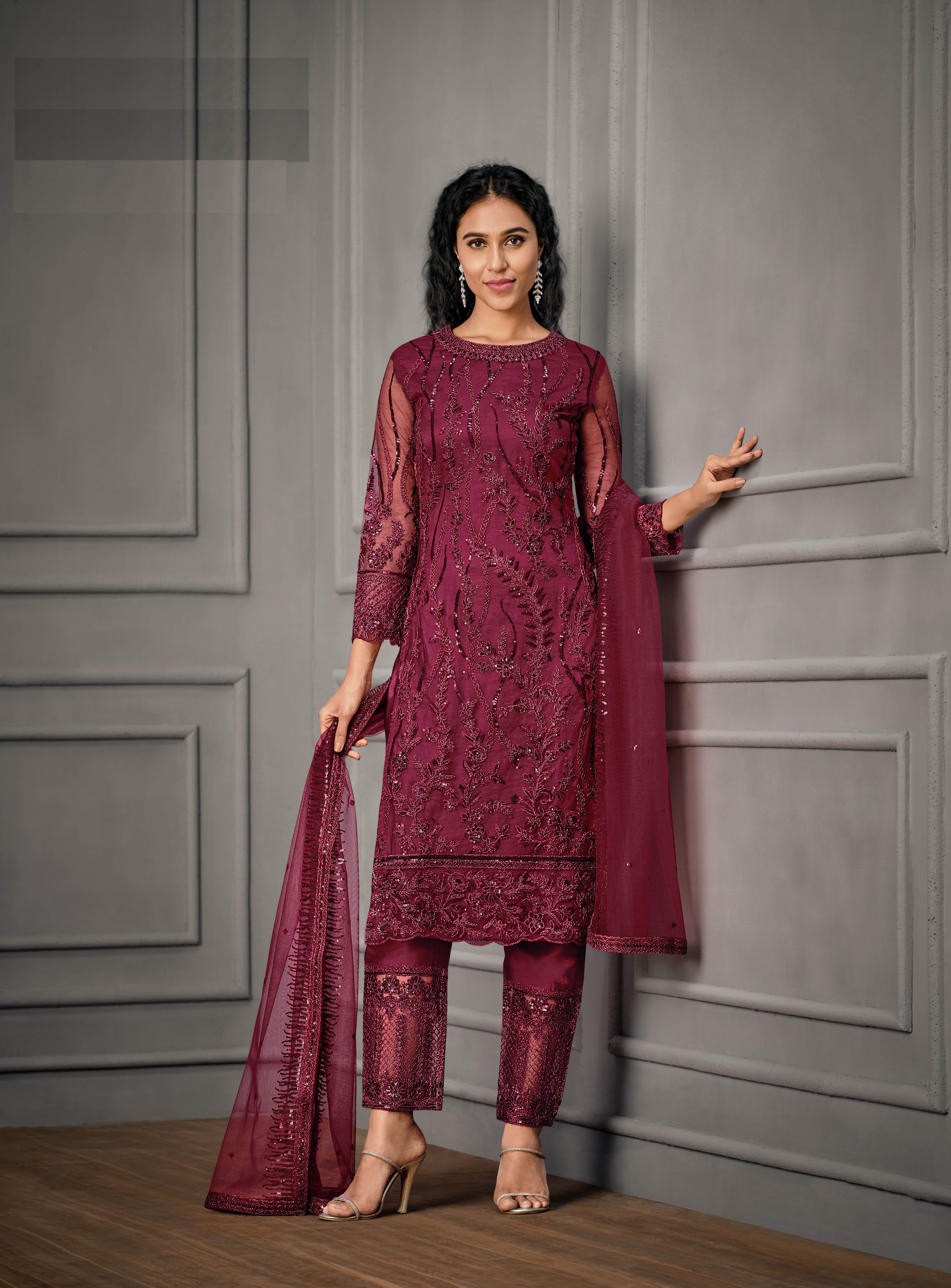 Georgette Embroidered Dark Wine Color Suit at Rs 4912 in Jodhpur | ID:  19128990588