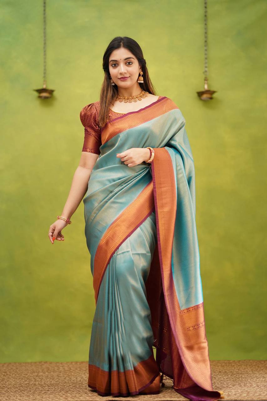 Blue Resham Work Handloom Silk Saree – Vijayalakshmi Silks