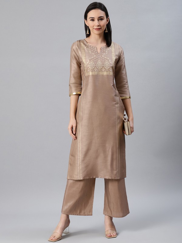 Grey Silk Kurti having Pink Highlights paired with Grey Skirt - SHADES OF  FAASHION - 3079214