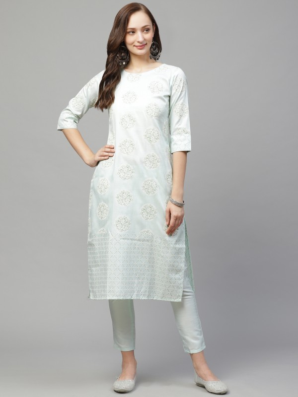 Buy Green Handcrafted Straight Cotton Silk Kurta for Women | FGMK20-156 |  Farida Gupta