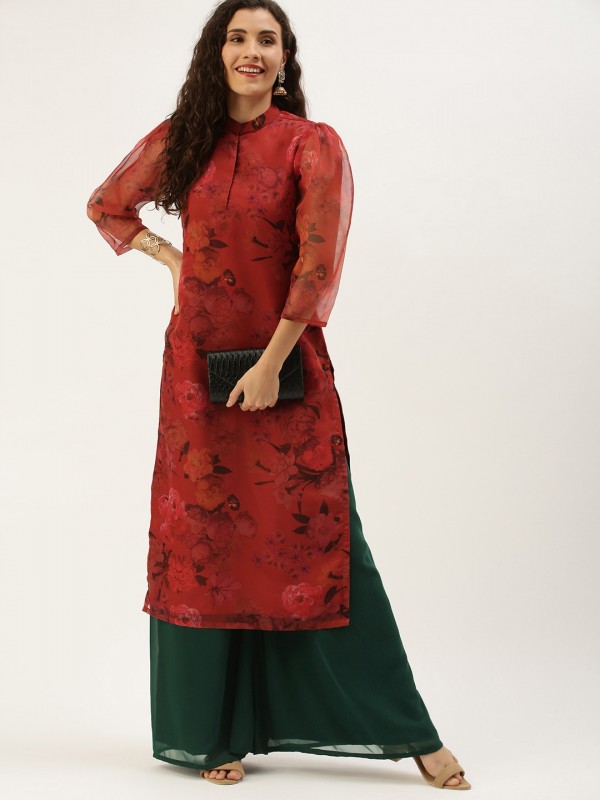 Shop Red Raw Silk Embroidery Kaftan Long Kurti Party Wear Online at Best  Price | Cbazaar