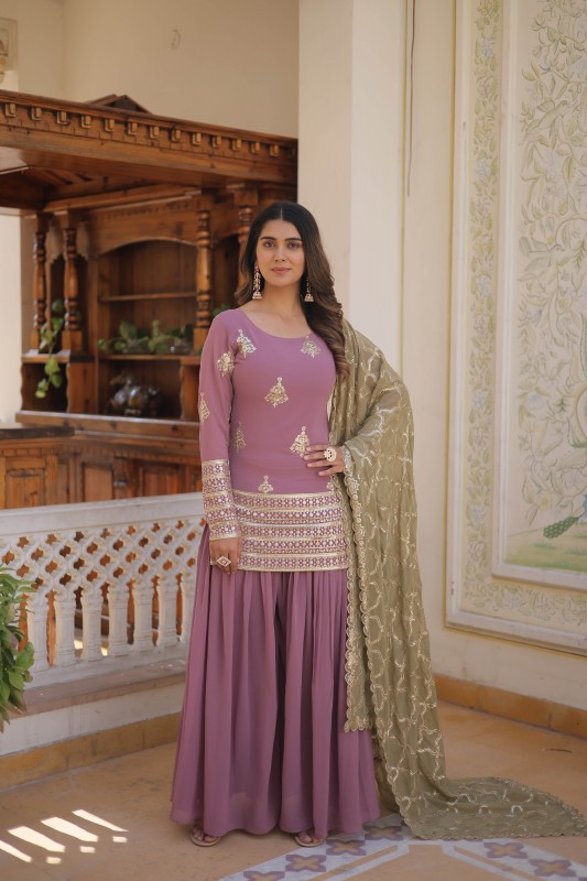 Beautiful Fancy Fabric Peach Readymade Straight Cut Salwar Suit With  Printed Dupatta