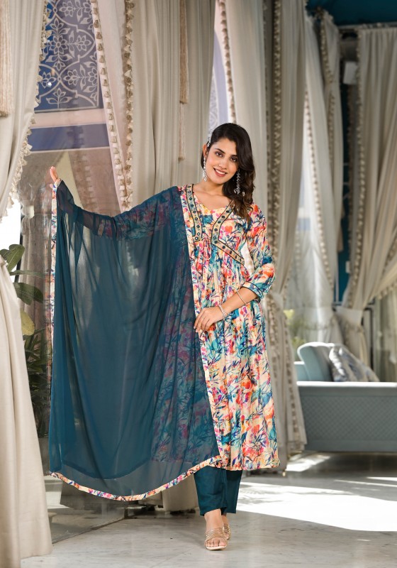 Buy Festival Wear Navy Blue Embroidery Work Silk Readymade Salwar Suit  Online From Surat Wholesale Shop.
