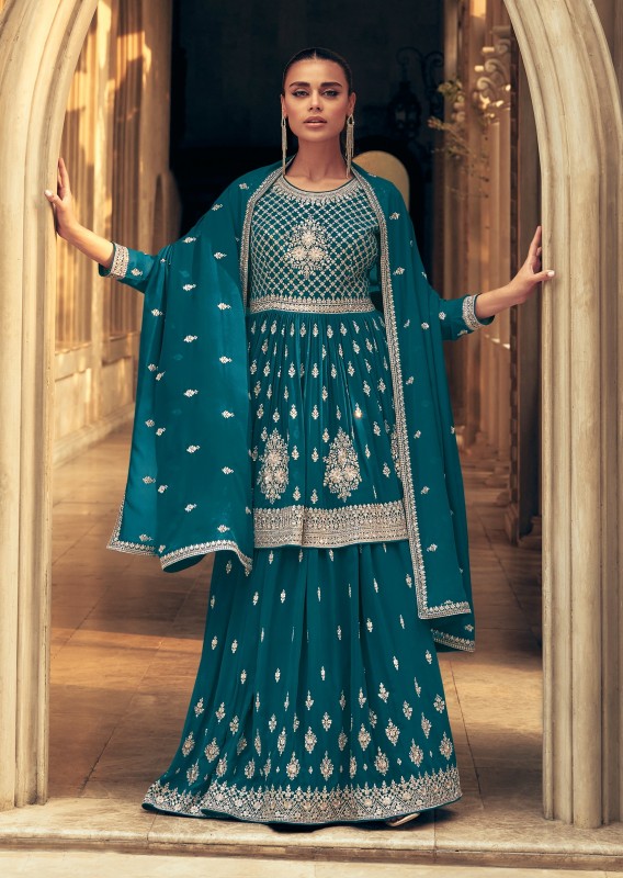 Turquoise And Multi Colour Poly Cotton Designer Printed Churidar Suit, Churidar Design Photo